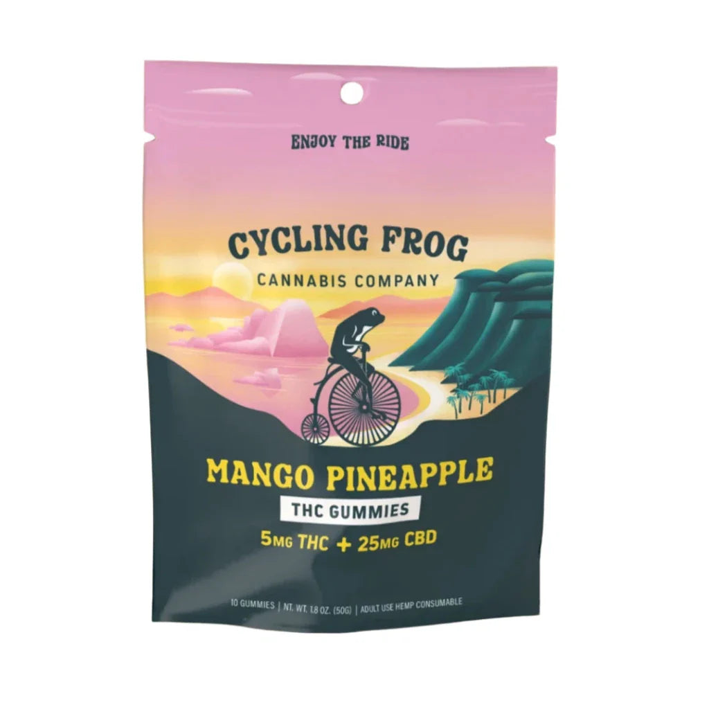 Cycling Frog 5mg THC + 25mg CBD Gummies – Huckleberry & Mango Pineapple 10ct