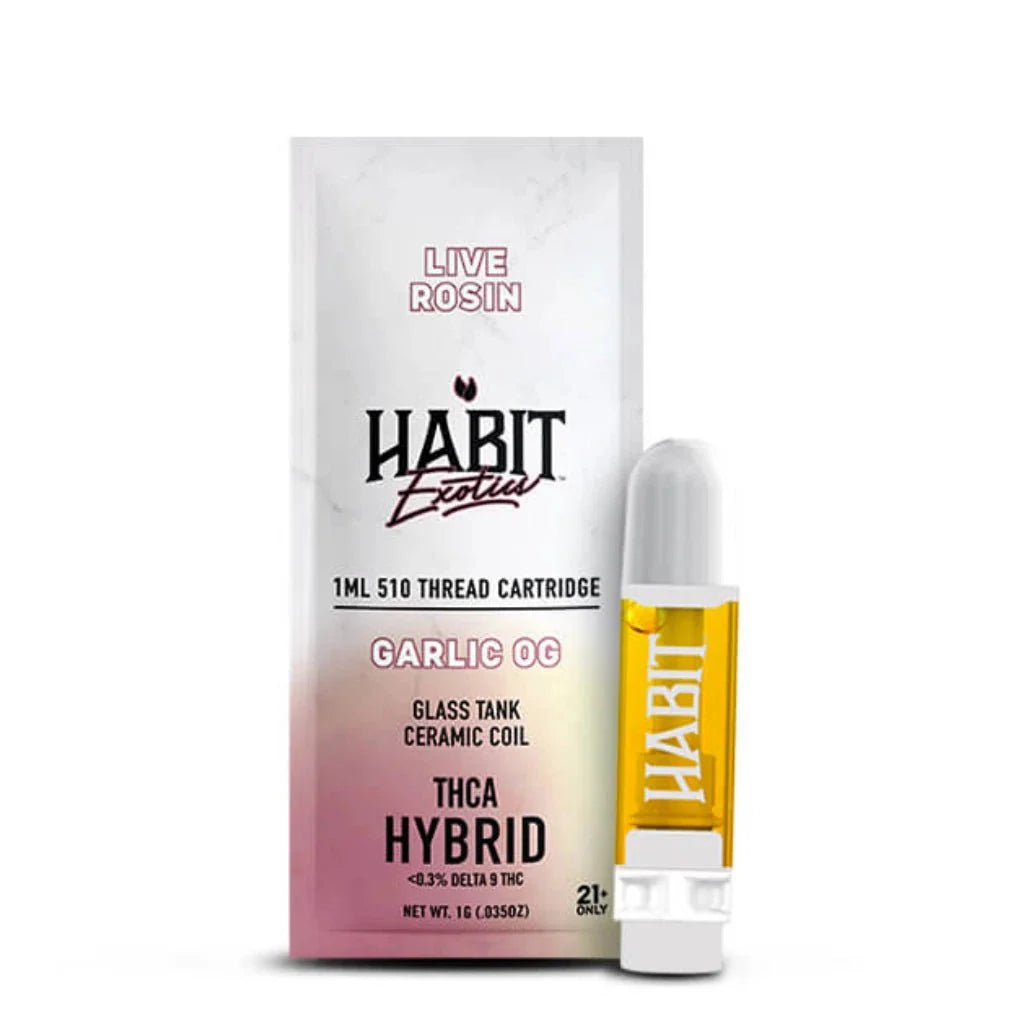 Habit 1g THCA Live Rosin 510 Cartridge - Garlic OG - Solventless Hemp Extract