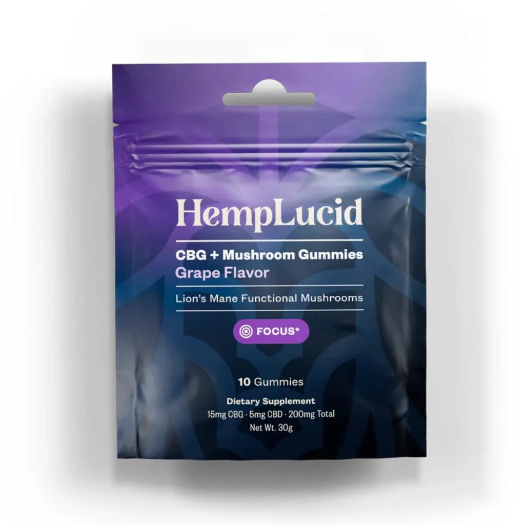 Hemp Lucid Focus Mushroom Gummies – Grape (CBG + Lion’s Mane)