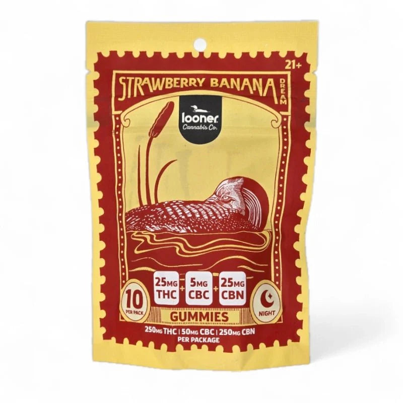 Looner Strawberry Banana 25mg THC + 25mg CBN + 5mg CBC Gummies – Sleep Support