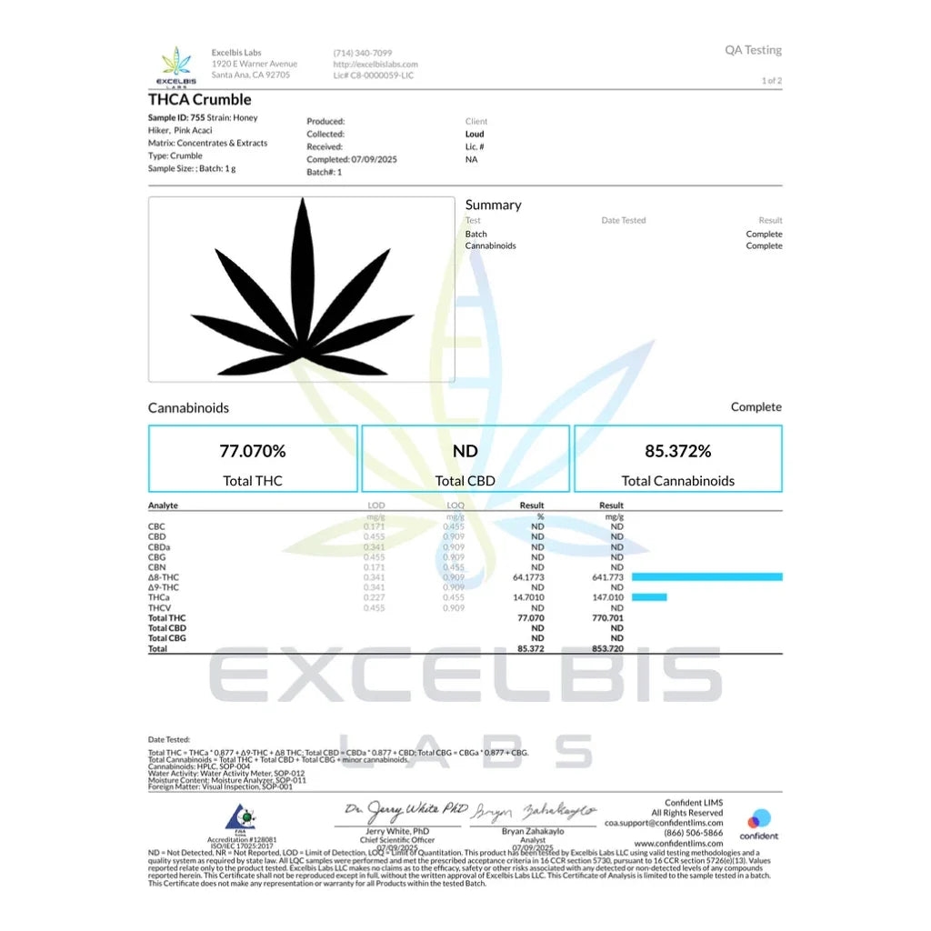 Loud 3.5g Crumble Switch Dual-Chamber Disposable – Honey Hiker + Pink Acai COA