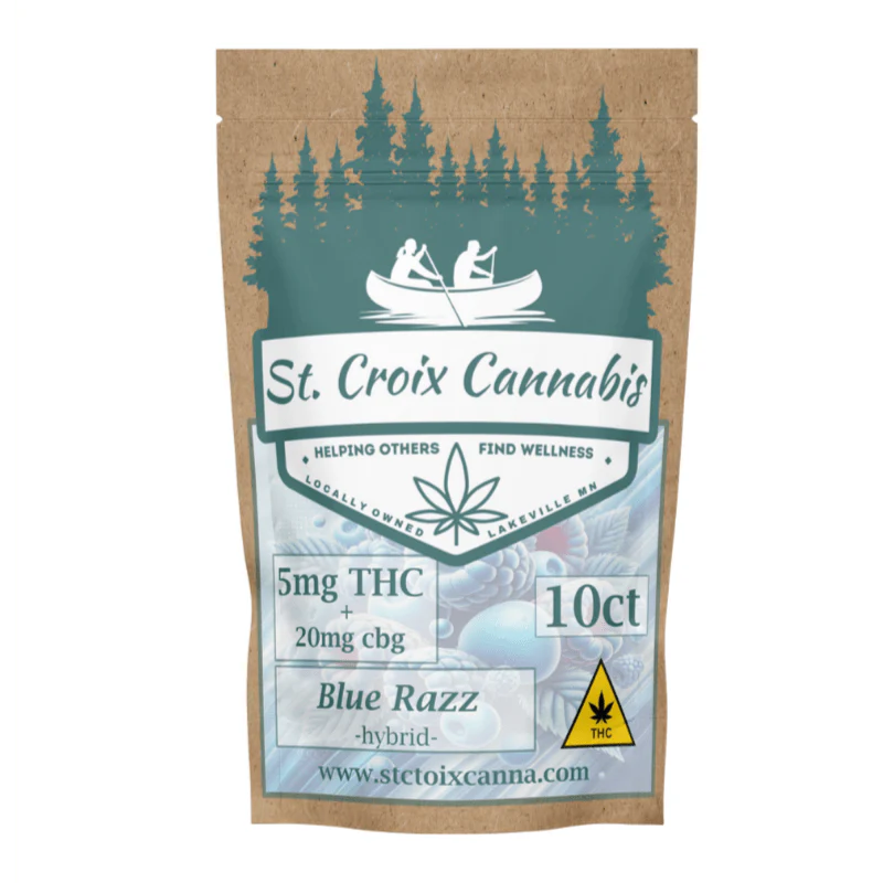St Croix Canna Blue Razz 20mg CBG + 5mg THC Gummies – Tangy Blue Raspberry